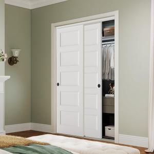 BARNSMITH 48x80 in 5-Panel Bypass Sliding Closet Door, White Primed Door Slab with Bypass Closet Track Hardware Kits, Paintable and Lightweight