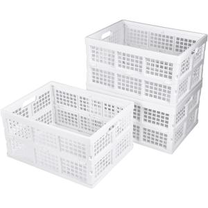 3-Pack Plastic Collapsible Storage Crates-30L,Foldable Plastic Crates for Storage (White)
