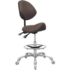 Saddle Stool Chair with Back Support Footrest, Heavy-Duty(350LBS), Hydraulic Rolling Swivel Adjustable Stool Chair for Salon Spa Beauty Massage Dental Clinic Home Office Use (Coffee)