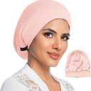 100% Mulberry Silk Lined Bonnet for Sleeping Women - Adjustable Anti-Frizz Curly Hair Wrap for Braids, Natural Hair, Pink (M)