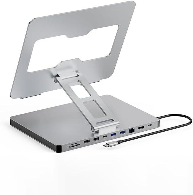 USB C Hub Stand for MacBook Pro, 10 in 1 Adapter for MacBook Air Docking Station with 4K 60Hz HDMI, RJ45 Gigabit Ethernet, SD/TF Card Reader, 4 USB 3.0 for iPad/Dell HP/Surface/Lenovo Laptop Dock