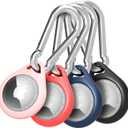 Vena Protective Silicone Case Compatible with Apple Airtag (4 Packs), Anti-Rust Aluminum Alloy Carabiner Perfect for Keychain, Pet Collar, Backpack, Luggage (Black, Red, Blue & Pink)