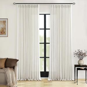 TWODRAPES Natural Pinch Pleated Linen Curtains 126 Inches Long 2 Panels for Living Room Bedroom Memory Training Shaped Semi Sheer Pleat Drapes Hooks Rings Light Filtering Window Curtain 40x126