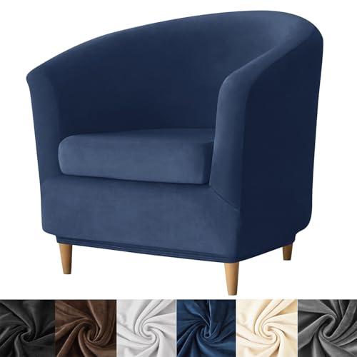 HFCNMY 2 Piece Club Chair Slipcover,Stretch Velvet Barrel Chair Covers Soft Tub Chair Slipcover Washable Armchair Cover with Elastic Bottom Blue