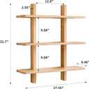 Wood Floating Shelves for Wall 28 inch x 32 inch 3-Tier Wall Mounted Floating Shelf Heavy Duty Solid Rubber Wood for Home Living Room, Coffee Bar, Book Storage, Kitchen Decor (1, Natural Wood)