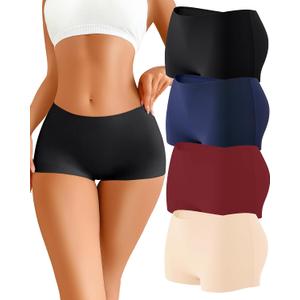 CUTE BYTE Womens Seamless Boy Shorts Underwear Soft Stretch No Show Boxer Shorts Briefs Panties for Ladies 4 Packs (M)