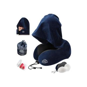 Travel Pillow with Extra Large Hood for Airplane Long Flights Privacy and Comfort Memory Foam with Velvet Cover for Road Trip Head&Neck Support for Plane Office Cars Sleeping & Rest (Navy Blue)