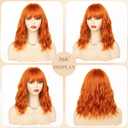NAYOO Burnt Orange Bob Wig with Bangs for Women, 14 Inch Short Curly Synthetic Wig, Glueless Middle Part Natural Looking Copper Orange Hair for Daily Wear Party Halloween