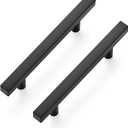 5 Pack Matte Black Cabinet Handles with 3-3/4 Inch (96 mm) Hole Center, Square Kitchen Hardware for Cabinets & Drawers, Stainless Steel Pulls, 6 Inch Overall Length