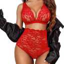 Avidlove Sexy Lingerie for Women High Waist Bra and Panty Set Strappy Babydoll Bodysuit (XX-Large, Carmine Red)