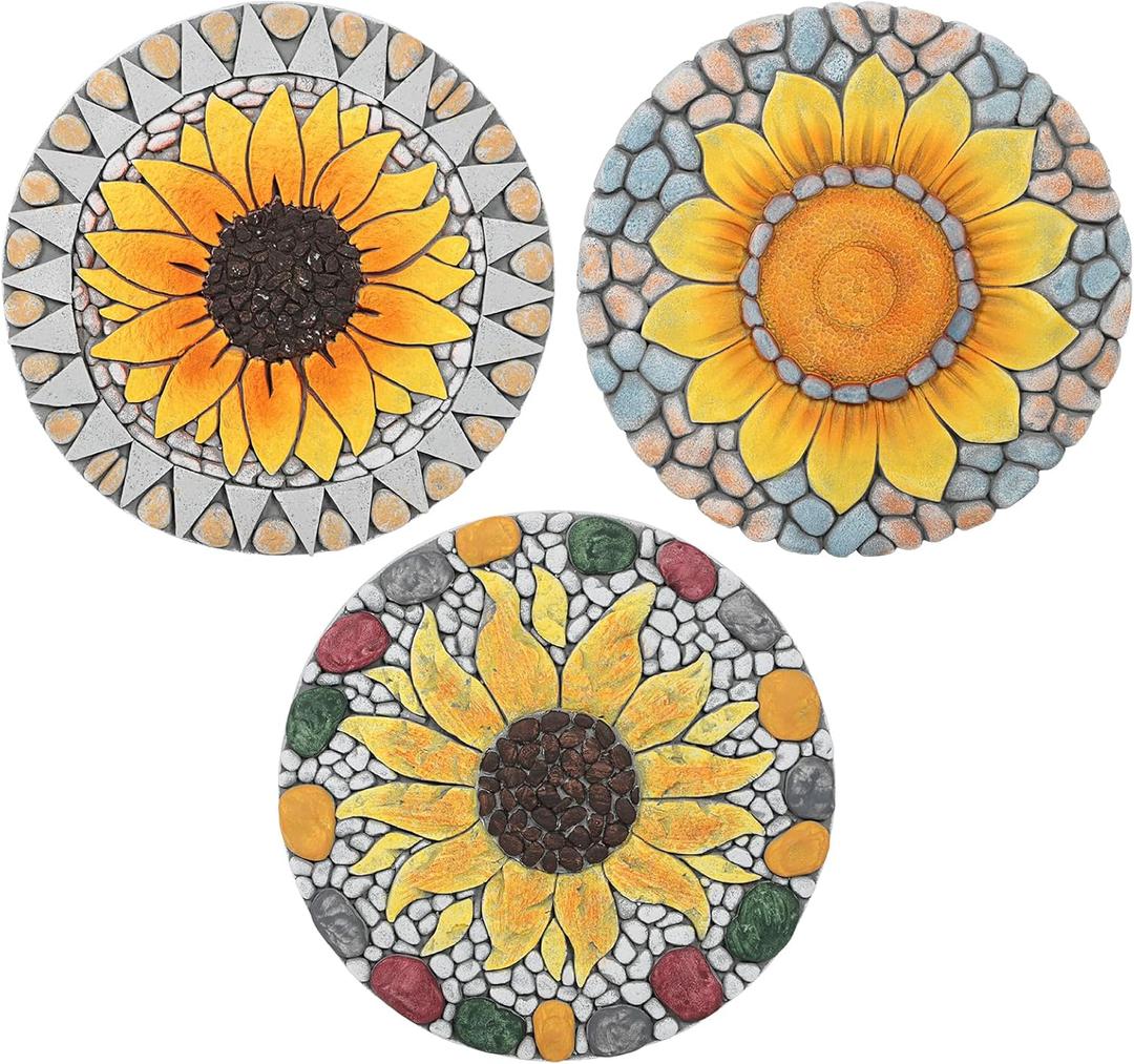 3 Pack Sunflower Stepping Stone, 10 Inch Decorative Garden Step Stone for Yard, Patio, Garden, Walkway, Outdoor and Indoor Home Decor