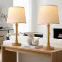 Oneach 19.5" Small Table Lamps Set of 2, Pull Chain Switch Bedside Metal Table Lamps, Modern Nightstand Lamp with Linen Shade, Rustic Lamp for Living Room, Bedroom, Home Office, Nursery (Wood Grain-2Pack)