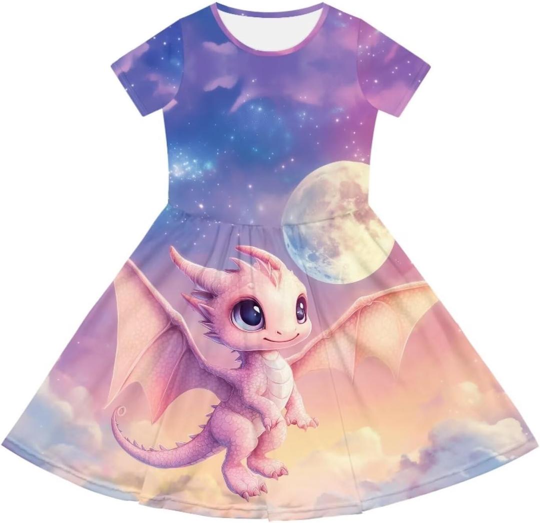 Dresses for Girls 2-14 Years Old Kids Summer Dress Casual Short Sleeve A Line Skater Dresses