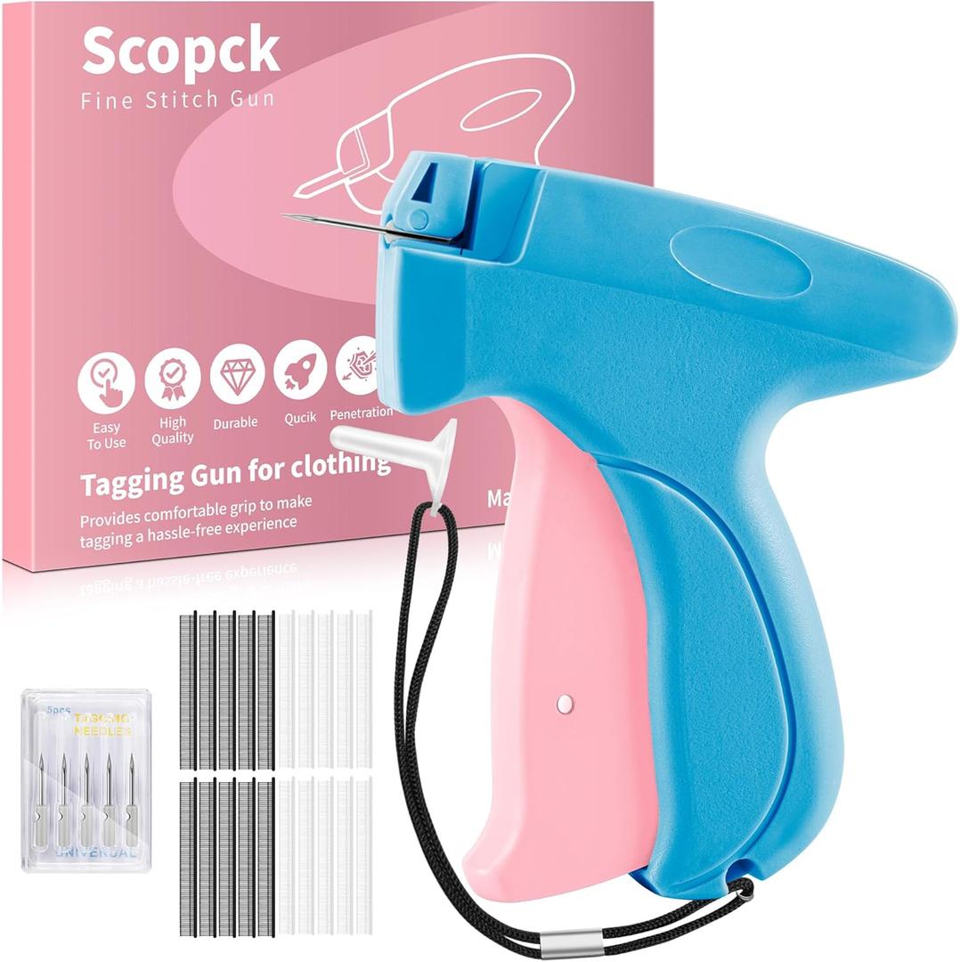 Stitch Gun for Clothes - Handheld Stitch Tag Gun Quick Clothing Fixer - Tagging Gun - Sewing Kit Includes 6 Needle, 1000 Black Fasteners & 1000 White Fasteners (Blue, Pink)