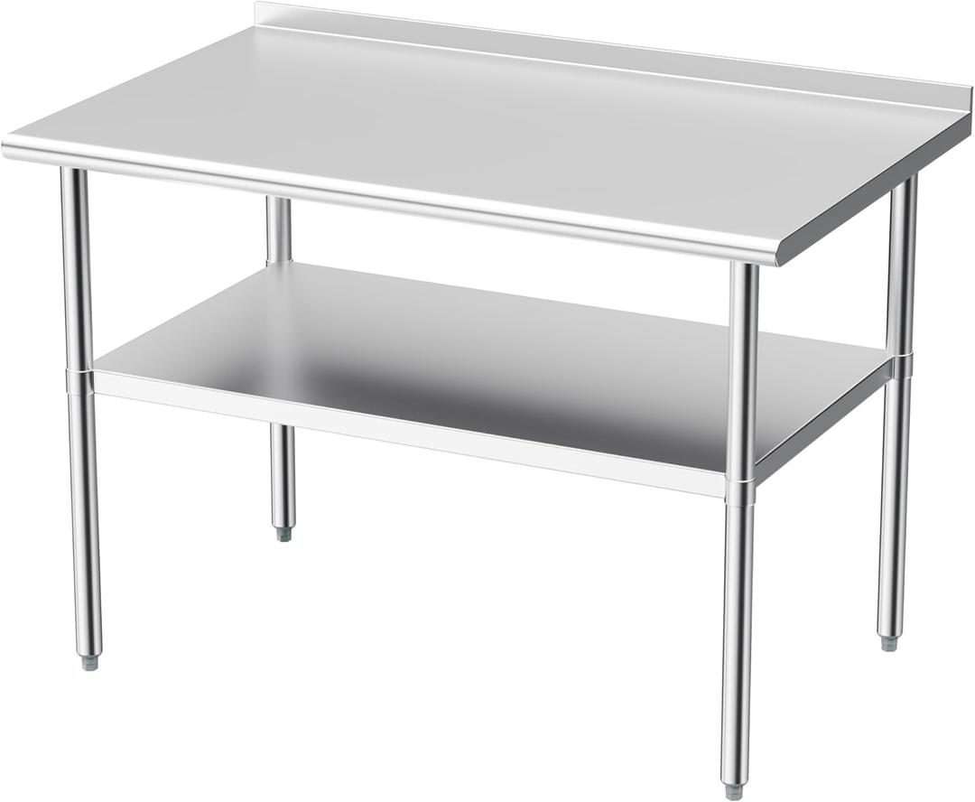 Derro Stainless Steel Table for Prep & Work, 30x48 in, Metal Commercial Heavy Duty Table with Backsplash and Adjustable Under Shelf and Foot for Restaurant, Home and Hotel