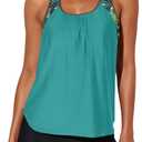 Aleumdr Womens Blouson Striped Printed Push up Strappy T-Back Tankini Top with Shorts (XX-Large, Green Floral)
