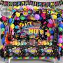80s Party Decorations 90s Theme Birthday Decorations 80s Party Supplies with Back To The 80's Backdrop Tablecloth HAPPY BIRTHDAY Bannner Radio Boombox and Mobile Phone Balloon Arch Kit