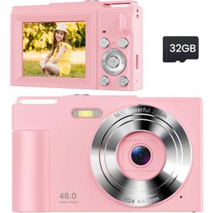 Digital Camera for Kids: Pink Camera for Teens - Christmas Birthday Gifts for Girls 8-10 - 16X Zoom Shoot Cam for Ages 8-13 - Compact Camera for 6 7 8 9 10 Years Old- Toys for Kid Children Toddler