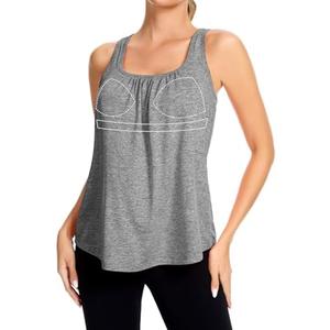 SLIMBELLE Mesh Racer Back Tank Tops Womens Gym Yoga Athletic Workout Tops Round Neck Sleeveless Cami with Built in Bra Size XL