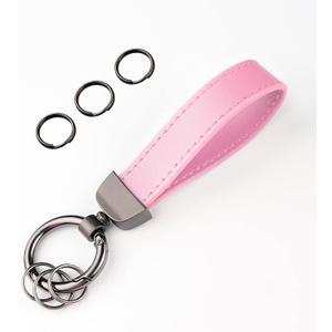 Turcee Leather Car Keychain,Creative Personality Leather Key Fob Replacement,Car Accessories Universal Key Fob Keychain for Men and Women (Pink)