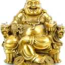 Fengshui Buddha Statue for Lucky & Happiness God of Wealth,Laughing Buddha on Emperor`s Dragon Chair,Brass Buddhist Statues and Sculptures Home Decor Congratulatory Gifts (Medium)