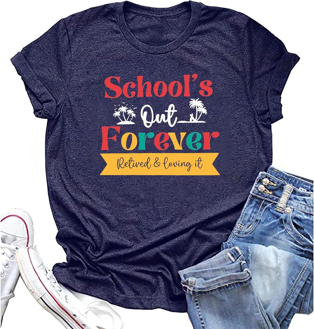 Teacher Shirts for Women Last Day of School Tshirt Schools Out Summer Break Tees Teacher Mode Off Holiday Tops Tee
