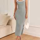 ZESICA Women's 2026 Summer Bodycon Midi Dress Casual Sleeveless Square Neck Side Slit Knit Beach Vacation Long Dresses (Gray, L)