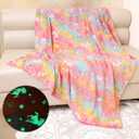Unicorn Blanket for Girls, Unicorn Glow in The Dark Blanket, Pink Unicorn Blanket for Kids, Soft Fleece Blanket Throw 50"x60"