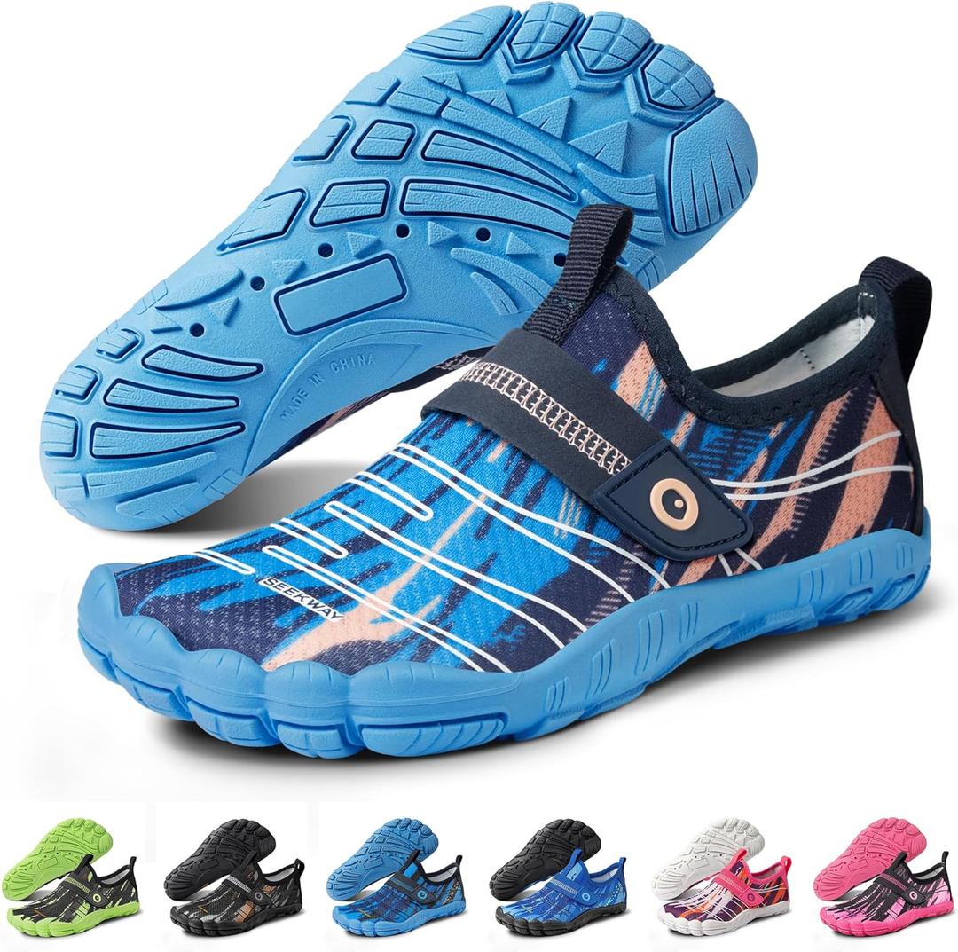 SEEKWAY Barefoot Water Shoes for Kids - Wide Toe Box and Quick-Dry Sand Shoes Toddler for Hiking Swim Beach Pool Kayak Sport Accessories, Camping Essentials Must-Haves for Boys Girls Sizes (5 Big Kid, 1a-navy Blue)