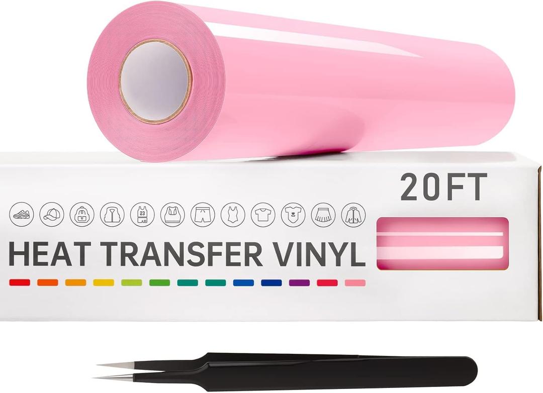 VinylRus Heat Transfer Vinyl-12” x 20ft Pink Iron on Vinyl Roll for Shirts, HTV Vinyl for Silhouette Cameo, Cricut , Easy to Cut & Weed