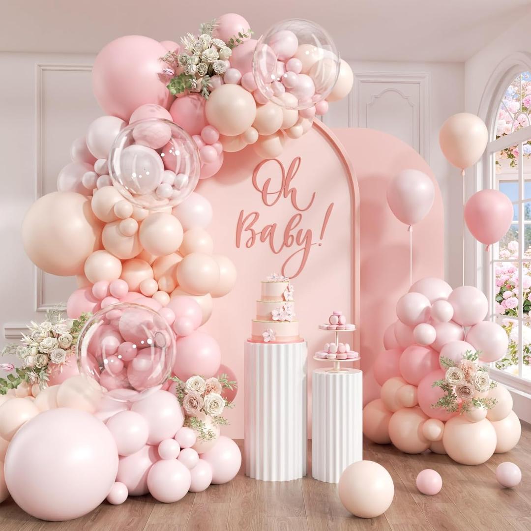 119pcs Pink Balloon Arch Kit, Light Pink Balloon Arch Kit with Nude Balloons for Bridal Shower Gender Reveal Wedding Baby Shower Birthday Party Decorations
