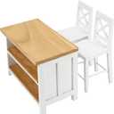 1/12 Dollhouse Kitchen Islands Dining Table Chairs Set Miniature Kitchen with Stools, Modern Wood Furniture for Dollhouse Room Decor Realistic Miniatures for Restaurant Bar Pub Barbie Crafts