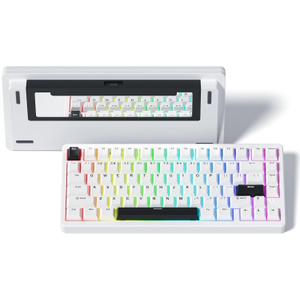Womier SK75 75% Keyboard with Full Aluminum Wireless Mechanical Gaming Keyboard, VIA Custom Pre-lubed POM Switches RGB Creamy Gaming Key Board, 3-Modes Gasket Hot Swappable, White