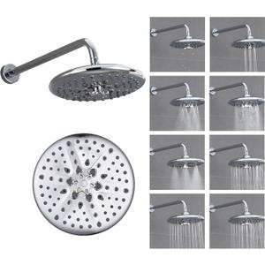 KINSE 10inchs Pressure Boosting Rain Showerhead,High Flow Rainfall Shower Head, 8- showerwater output modes, 360Adjustable showerheads, Anti-corrosion and durabl (ABS, Chrome)