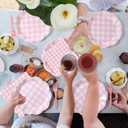 LemonRoad 102 Pcs Gingham Party Supplies Set Pink Checkered Disposable Paper Plates, Napkins, Forks, Tablecloth Banner for Xmas Picnic Pizza BBQ Dinner Birthday Wedding Party Decorations Serve 25