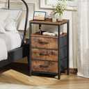 Huuger Nightstands Set of 2, 27.6 Inch End Tables with Charging Station, Fabric Drawers, Bedside Tables with USB Port and Outlet, Night Stands for Bedroom, Rustic Brown, 11.8"D x 15.7"W x 27.6"H