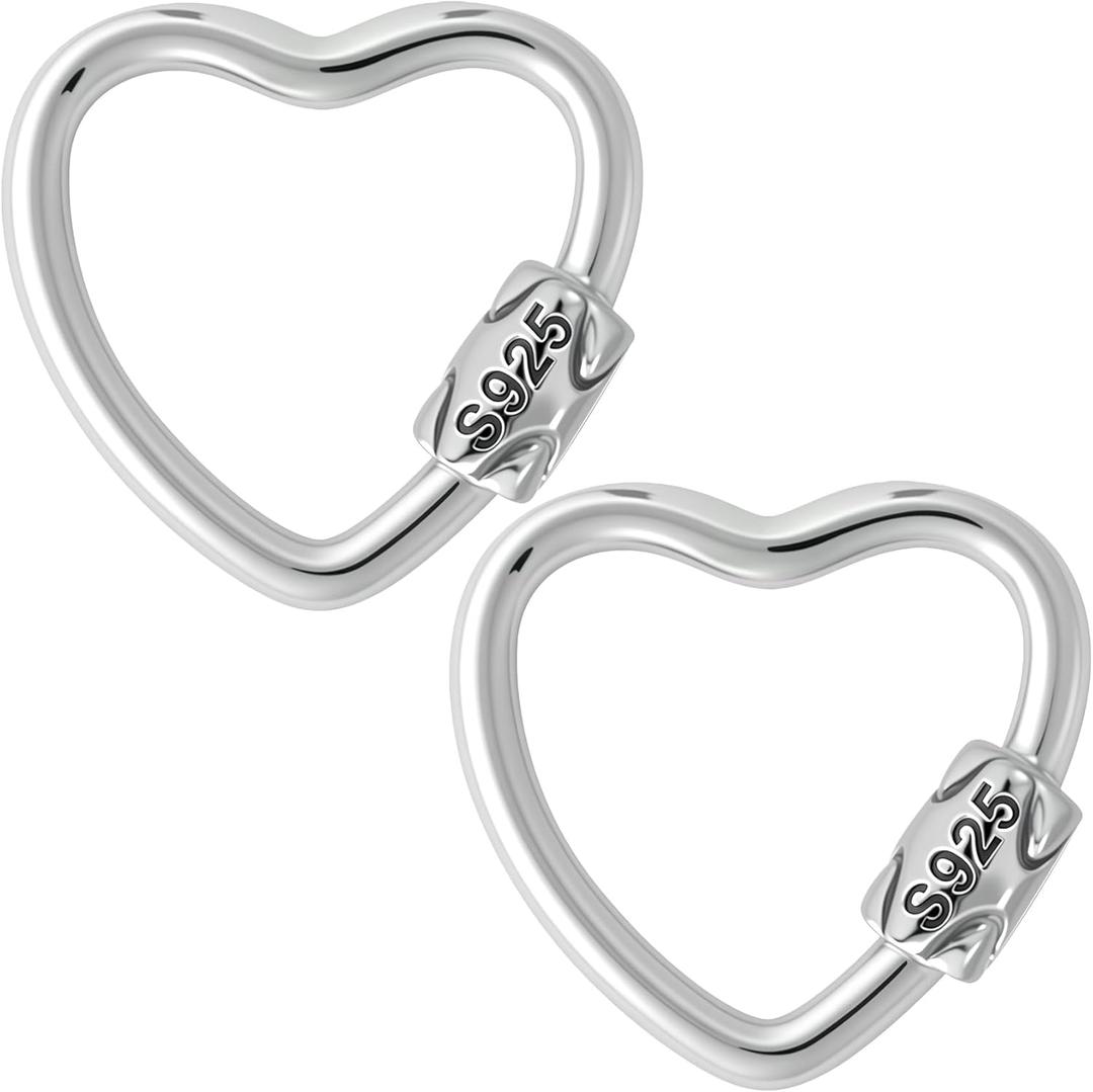 2pcs Heart-Shaped Screw Locking Jump Rings, 925 Sterling Silver Jewelry Clasp, Small Screw Lock Clasp for Keychain Bracelets Necklaces Jewelry Making