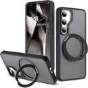 Compatible with Samsung Galaxy S24 Case with 360Rotatable Magnetic Ring Stand Compatible with Mag-Safe Military Protection Shockproof Translucent Phone Case for S24 6.2",Black