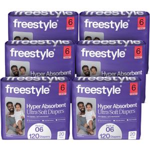 Freestyle BambooTek Diapers (Size 6) Hyper Absorbent & Non-Toxic Disposable Diapers for Sensitive Skin Ultra Soft Diapers (35+ lbs) 120 Count