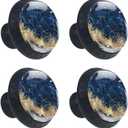 4 Pack Cabinet Knobs Navy Blue Black Marble, Glass Dresser Drawer Pulls Furniture Hardware Cupboard Wardrobe Handles for Multicolored 3.5x2.8CM/1.38x1.10IN