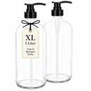 32-Ounce Pump Bottles, Large Clear Glass Boston Round Bottles w/Black Pumps. Great for Lotions, Laundry Soap Detergent, Oils, Sauces - Food Safe and Medical Grade - by kitchentoolz (Pack of 2)