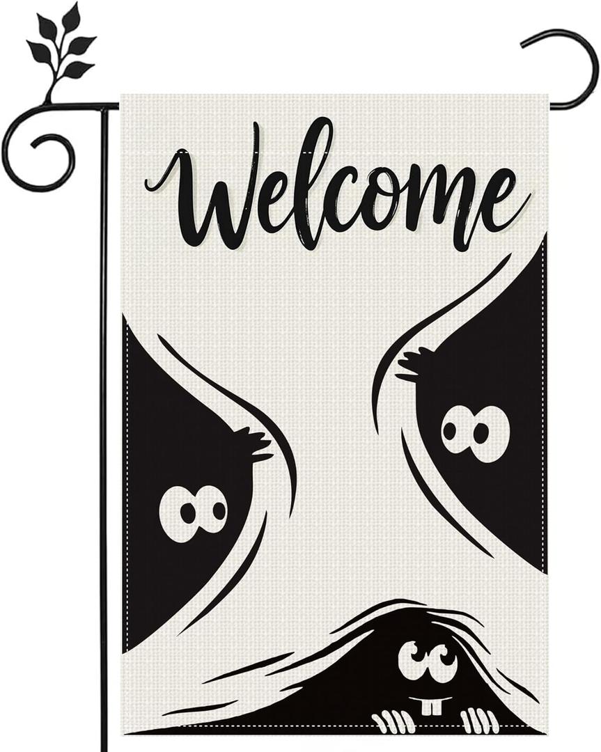 2 x Halloween Peeking Monster Garden Flag, Welcome Garden Flag Halloween Yard Double Sided Burlap Holiday Farmhouse Home Outdoor Yard Decor 12 x 18 In