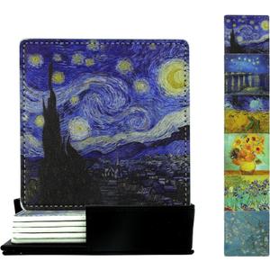 Artistic Coasters Square Leather Drinks Coaster Set with Holder for Coffee Table Bar Home Decor 4 Inches Set of 6 (One Size)