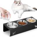 Elevated Cat Food Bowl,15Tilted Stand Anti Vomiting Raised Cat Dishes for Food and Water,3 Stainless Steel Bowls,Non-Slip No Spill,Cats and Puppy