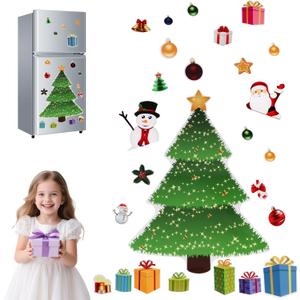 Christmas Tree Fridge Magnets SetMagnetic Christmas Decorations with Santa, Reindeer & Gift Boxes, Reusable Holiday Ornaments for Refrigerator, Home, Office, Kitchen & Metal Surfaces