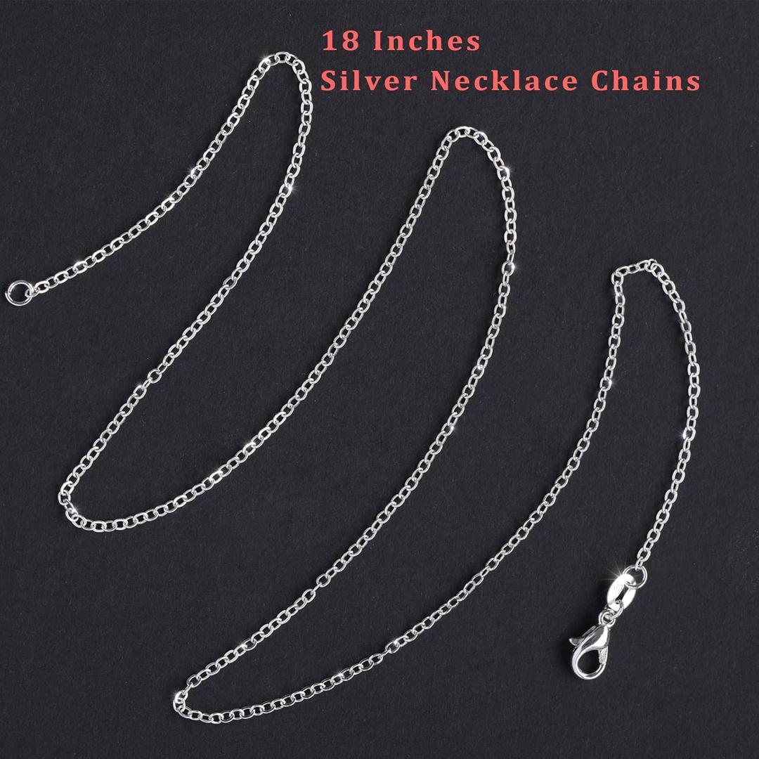 SANNIX 50 Pack Silver Plated Necklace Chains Bulk, Cable Chain Pack for Jewelry Making (18 Inch, Silver )