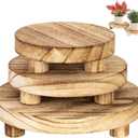 RFORPLY 3 pcs Wooden Stool Display Stand, Round Plant Stand, Farmhouse Indoor Small Plant Stand Round Display Stand Wood Flower Pot Supports Plant for Indoor Outdoor Home, Garden Patio Decorative