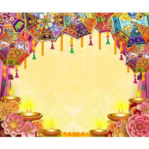 Indian Diwali Backdrop Pooja Decoration for Photography 10x8ft Vinyl India Traditional Puja Ganpati Mehndi Diwali Festival Photo Background Wedding Decoration Marigold Garland Banner Props