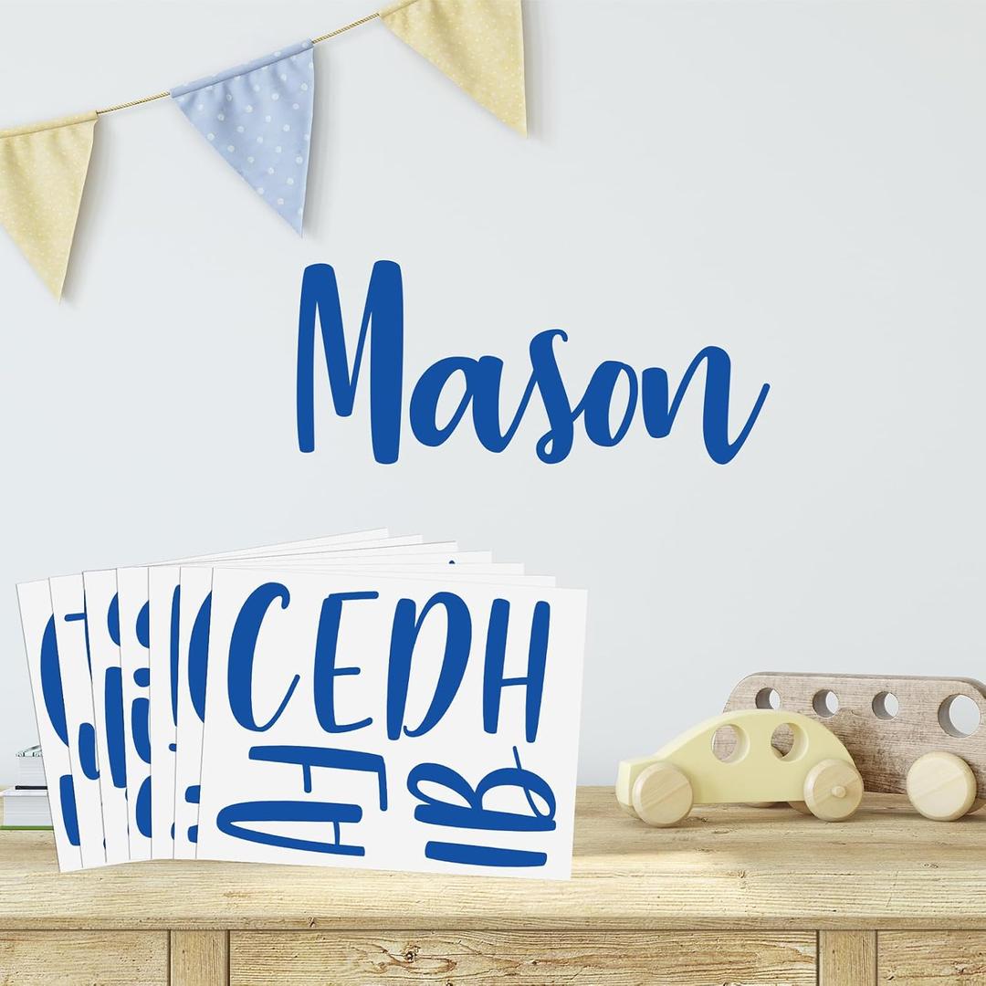 Boao Personalized Name Wall Decal Large Cursive Letter Stickers Alphabet Custom Name Stickers Nursery Wall Decal for Bedside Bedroom Classroom Home DIY Crafts(Cute,Dark Blue,Regular)