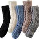 Women Fuzzy Slipper Socks Winter Microfiber Soft Cozy Plush Fluffy Socks Warm Comfy Thermal Home Sleeping Socks (Blue/Grey/White/Black/Khaki)